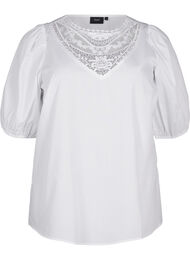 Blouse met korte mouwen en kant detail, Bright White