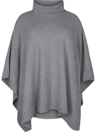 Zizzi Poncho met hoge hals, Medium Grey Melange, Packshot image number 0