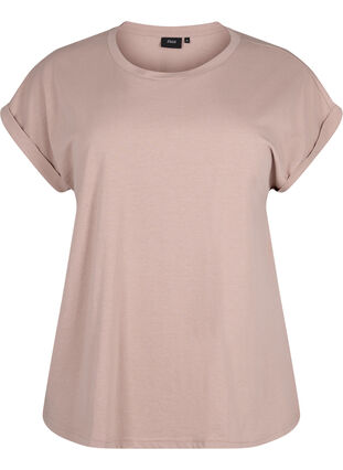 Zizzi T-shirt met korte mouwen van katoenmix, Desert Khaki, Packshot image number 0