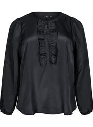 Satijnen blouse met ruchedetail, Black