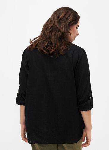 Zizzi Shirt blouse met knoopsluiting van katoen-linnenmix, Black, Model image number 1