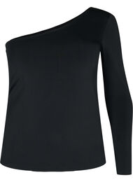 Nauwsluitende blouse met één schouder, Black