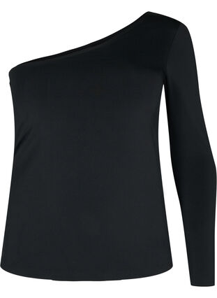 Zizzi Nauwsluitende blouse met één schouder, Black, Packshot image number 0