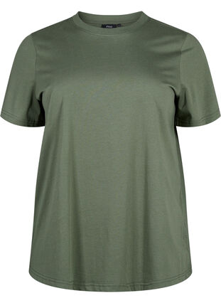 Zizzi Basic katoenen T-shirt met ronde hals, Thyme, Packshot image number 0