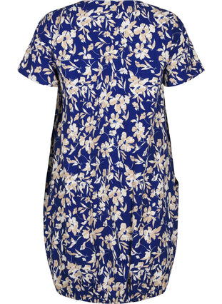 Zizzi Katoenen jurk met korte mouwen en bloemenprint, Blue W. Beige Flower, Packshot image number 1