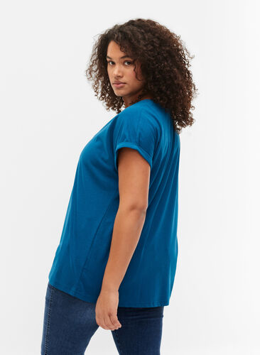 Zizzi T-shirt met korte mouwen van katoenmix, Petrol Blue, Model image number 1