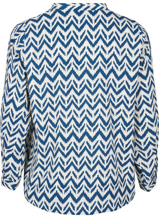 Zizzi Blouse met lange mouwen en V-hals, OFF WHITE ZIG ZAG, Packshot image number 1