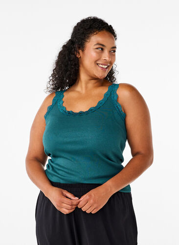 Zizzi Top with lace trim, Balsam, Model image number 0