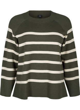 Zizzi Gestreepte gebreide blouse met ronde hals, D. Bag Birch Stripe, Packshot image number 0