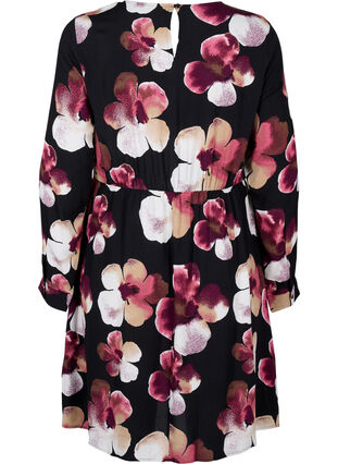 Zizzi Viscose jurk met print en lange mouwen, Black Pink FlowerAOP, Packshot image number 1