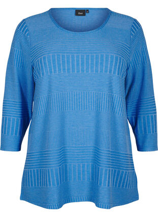 Zizzi Blouse met driekwartmouwen en een gestreept patroon, Princess Blue Mel., Packshot image number 0