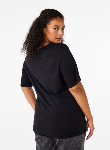 Zizzi T-shirt van wol en viscose, Black, Model image number 1