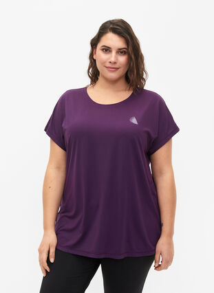 Zizzi Trainings T-shirt met korte mouwen, Purple Pennant, Model image number 0