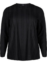 Gestructureerde lange mouw blouse, Black