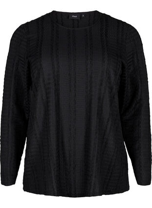 Zizzi Gestructureerde lange mouw blouse, Black, Packshot image number 0