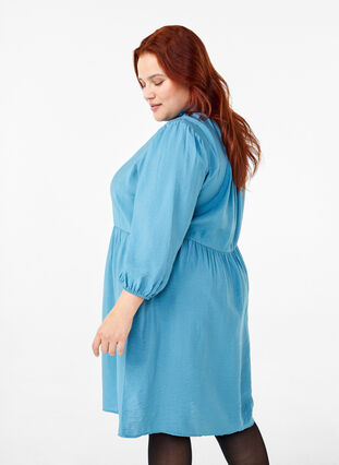 Zizzi Knielange jurk met borduursel en 3/4 mouwen, Blue Heaven, Model image number 1