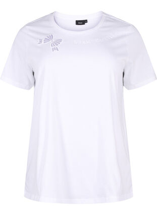 Zizzi T-shirt van biologisch katoen met strikdetail, Bright White, Packshot image number 0