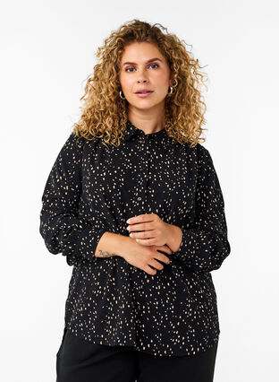 Zizzi Gestippeld overhemd, Black w. Dot AOP, Model image number 0