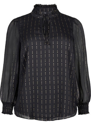 Zizzi Gestreepte chiffon blouse met strikjes, Black, Packshot image number 0