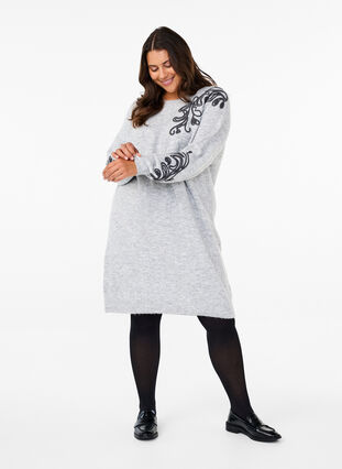 Zizzi Gebreide jurk met versiering, Light Grey Melange, Model image number 2