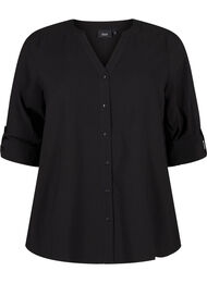 Viscose overhemd blouse met driekwart mouwen., Black