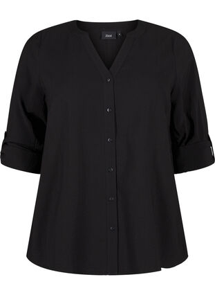 Zizzi Viscose overhemd blouse met driekwart mouwen, Black, Packshot image number 0