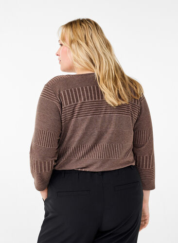 Zizzi Blouse met driekwartmouwen en een gestreept patroon, Ch. Martini Mel., Model image number 1