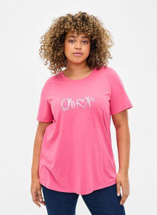 Zizzi FLASH - T-shirt met motief, Hot Pink Amour, Model image number 0