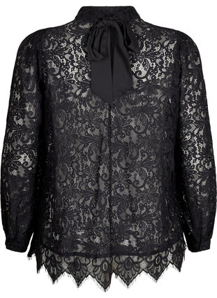 Zizzi Kanten blouse met strikdetail, Black, Packshot image number 1