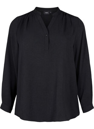 Zizzi Blouse met lange mouwen en V-hals, Black, Packshot image number 0