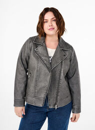 Versleten imitatie leren jas, Dark Grey Wash, Model