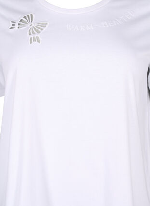 Zizzi T-shirt van biologisch katoen met strikdetail, Bright White, Packshot image number 2