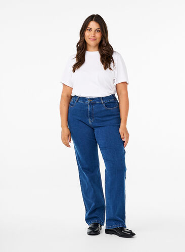 Zizzi  Gemma-jeans met hoge taille en rechte pasvorm, Dark blue, Model image number 0