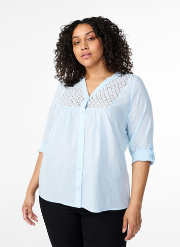 Zizzi FLASH - Shirt met gehaakt detail, Cashmere Blue, Model image number 0