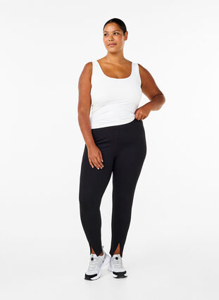 Zizzi Viscose leggings met splitten aan de voorkant, Black, Model image number 2