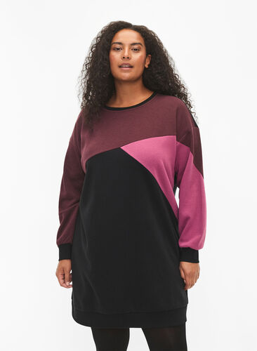 Zizzi Lang sweatshirt met colorblock, Fudge Color B. , Model image number 0