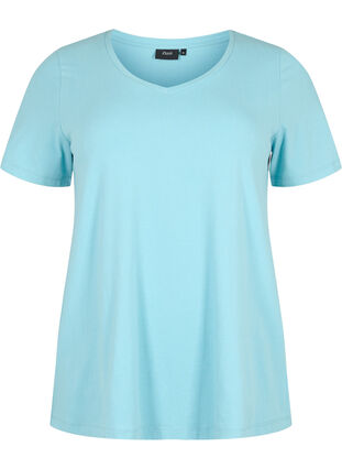 Zizzi Basic t-shirt in effen kleur met katoen, Reef Waters, Packshot image number 0