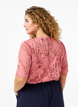 Zizzi Kanten blouse met korte mouwen, Dusty Rose, Model image number 1