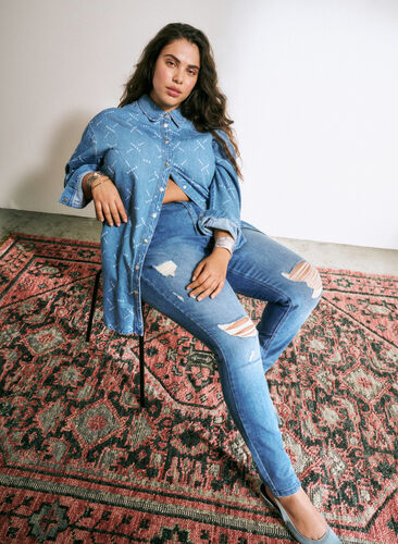 Zizzi Amy jeans met super slim fit en ripped details, Blue denim, Image image number 0