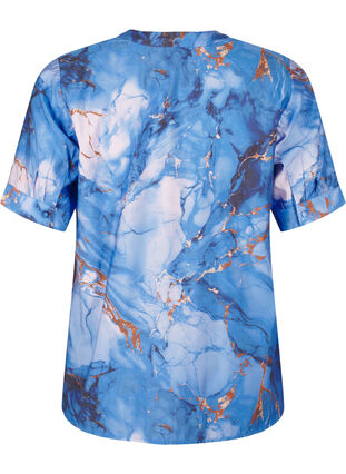 Zizzi Viscose blouse met marmerprint en korte mouwen, Palace Blue AOP, Packshot image number 1