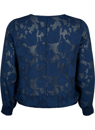 Zizzi Jacquard blouse met smokwerk, Navy Blazer, Packshot image number 1