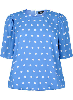 Zizzi Gestippelde blouse met korte mouwen, River S. White Dot, Packshot image number 0