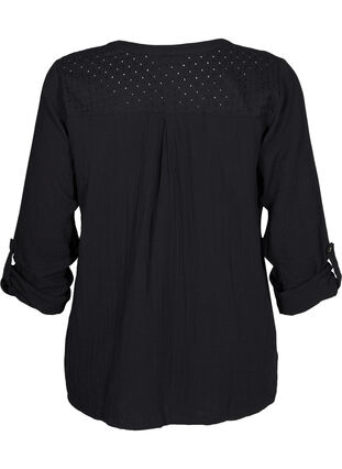 Zizzi Katoenen blouse met broderie anglaise en 3/4 mouwen, Black, Packshot image number 1