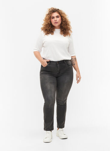 Zizzi Slim fit Emily jeans met normale taille, Dark Grey Denim, Model image number 0