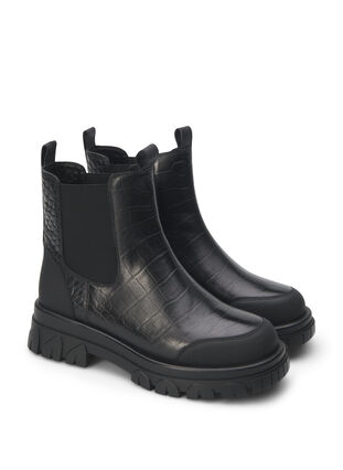 Zizzi Wide fit - Croco Chelsea laars van leer, Black, Packshot image number 1