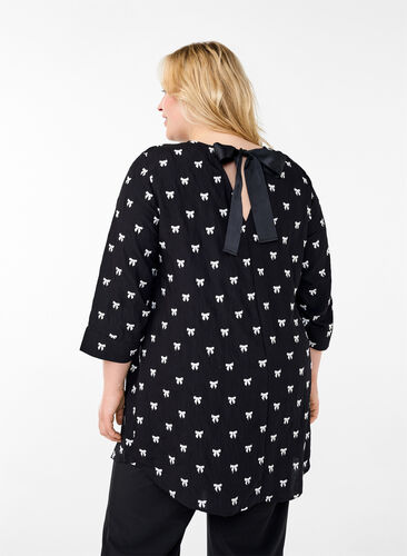 Zizzi Tuniek met strikjes en 3/4 mouwen, Black White Bow, Model image number 1