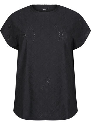 Zizzi Blouse met korte mouwen en bloemenborduursel, Black, Packshot image number 0