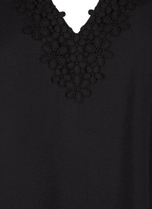 Zizzi Blouse van viscose met v-hals en borduursel, Black, Packshot image number 2