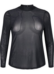 Getailleerde blouse van mesh met lange mouwen, Black