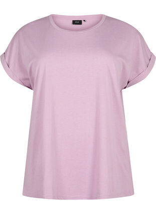Zizzi T-shirt met korte mouwen van katoenmix, Lavender Mist, Packshot image number 0